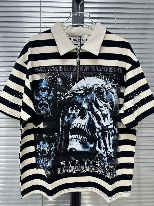 MAJESTIK Skull Stripe Polo Tee Hover Image