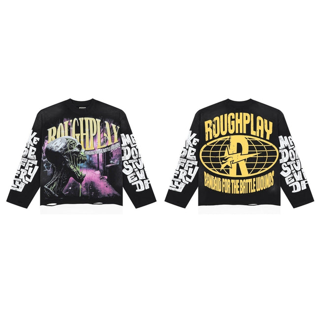Men's Vintage Skeleton Graphic Oversized Long Sleeve T-Shirt – Gothic Streetwear Cotton Tee Hover Image