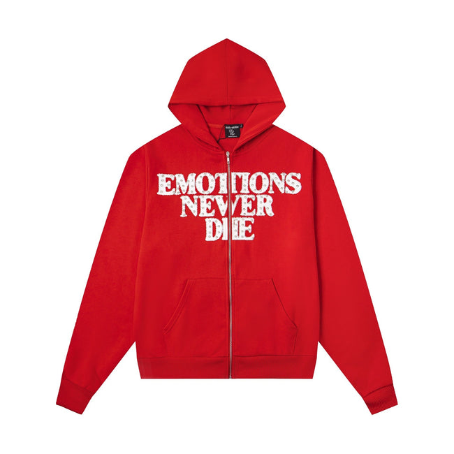 EMOTION Never Die Red Graphic Zip Up Hoodie Hover Image