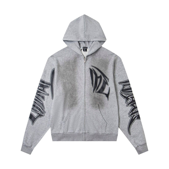 EMOTION Grey Graphic Zip Up Hoodie Hover Image
