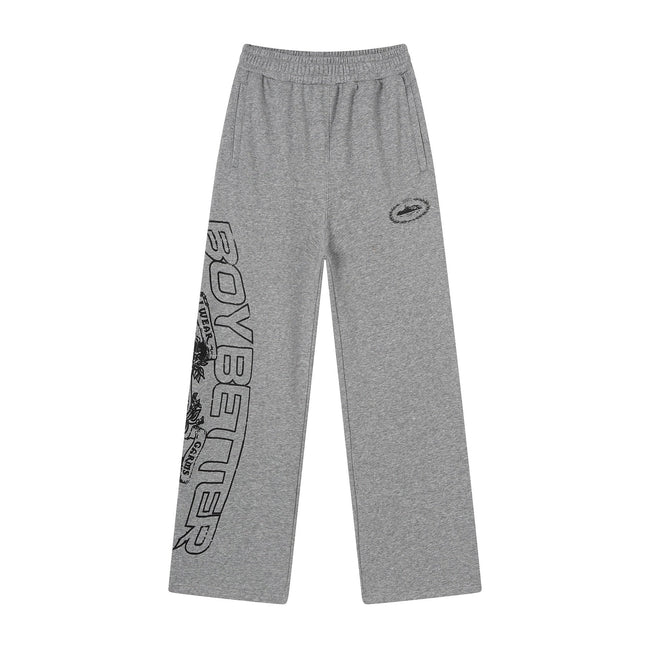 Grey Wide Leg Sweatpants Unisex Streetwear Casual Loose Fit Pants Hover Image