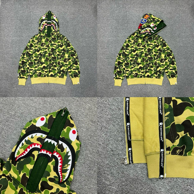 A BATHING APE ABC Camo Shark Full Zip Hoodie Green Hover Image