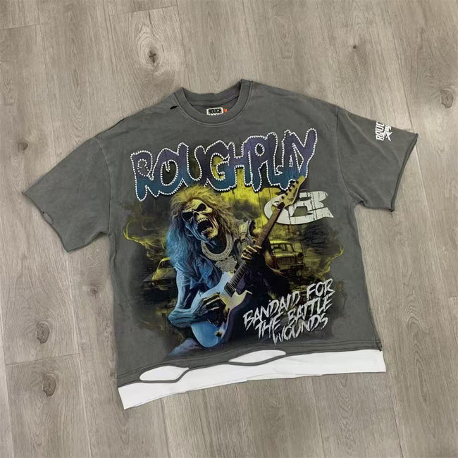 Vintage Rock Graphic T-Shirt Oversized Streetwear Short Sleeve Unisex Casual Tee Hover Image