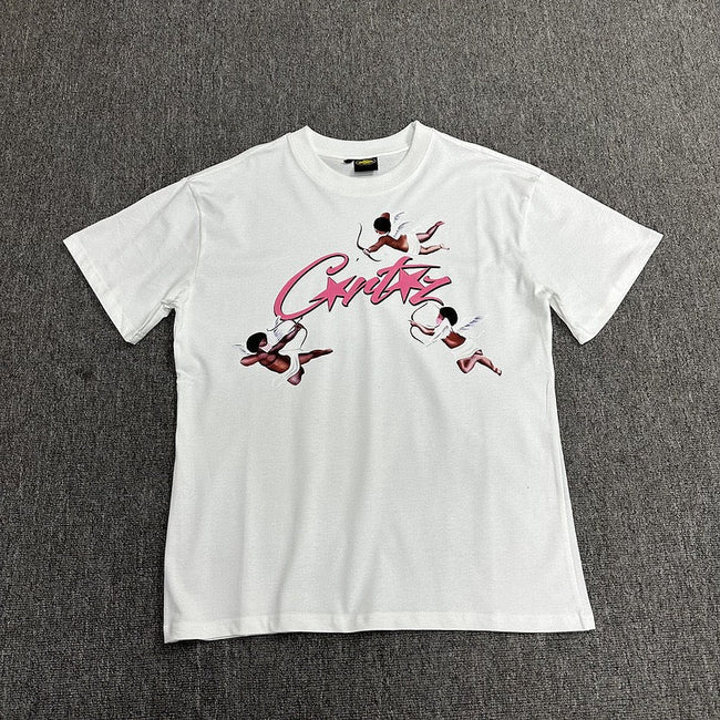Graphic Print White T-Shirt Unisex Streetwear Casual Short Sleeve Tee Hover Image