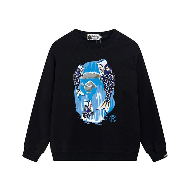 A BATHING APE Fish Camo Ape Head Graphic Crewneck Sweatshirt Main Image