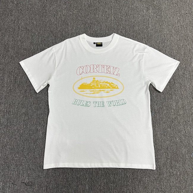 Colorful Graphic Print White T-Shirt Unisex Streetwear Casual Short Sleeve Tee Hover Image